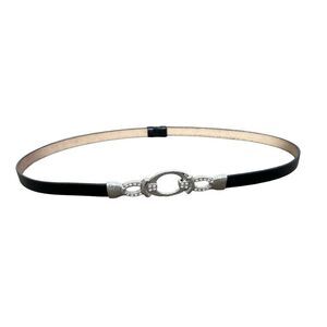 Chico’s Black Leather with Silvertone Rhinestone Adjustable Belt Size M/L